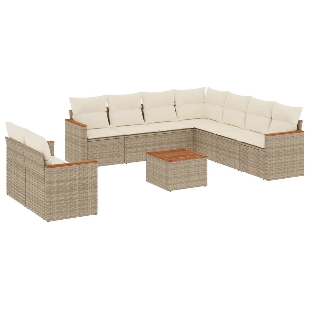 Set Divano da Giardino 10 pz con Cuscini Beige in Polyrattan | homemem39