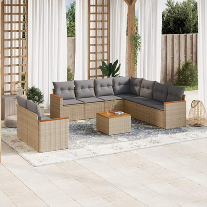 Set Divano da Giardino 10 pz con Cuscini Beige in Polyrattan - homemem39
