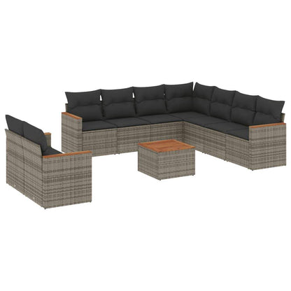 Set Divano da Giardino 10 pz con Cuscini Grigio in Polyrattan - homemem39