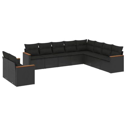 Set Divani da Giardino 10pz con Cuscini in Polyrattan Nero - homemem39