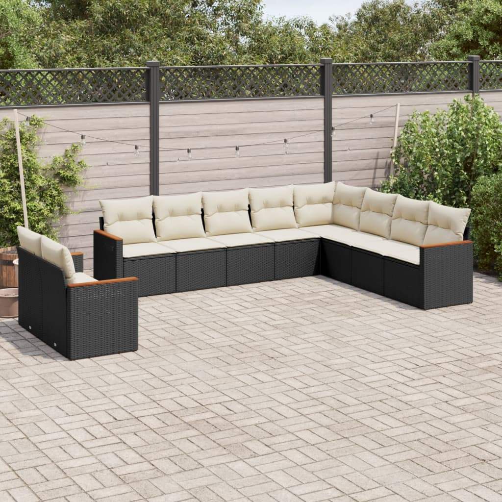 Set Divani da Giardino 10pz con Cuscini in Polyrattan Nero - homemem39