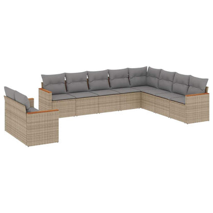 Set Divano da Giardino 10 pz con Cuscini Beige in Polyrattan - homemem39