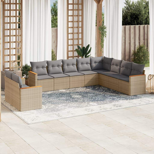 Set Divano da Giardino 10 pz con Cuscini Beige in Polyrattan - homemem39