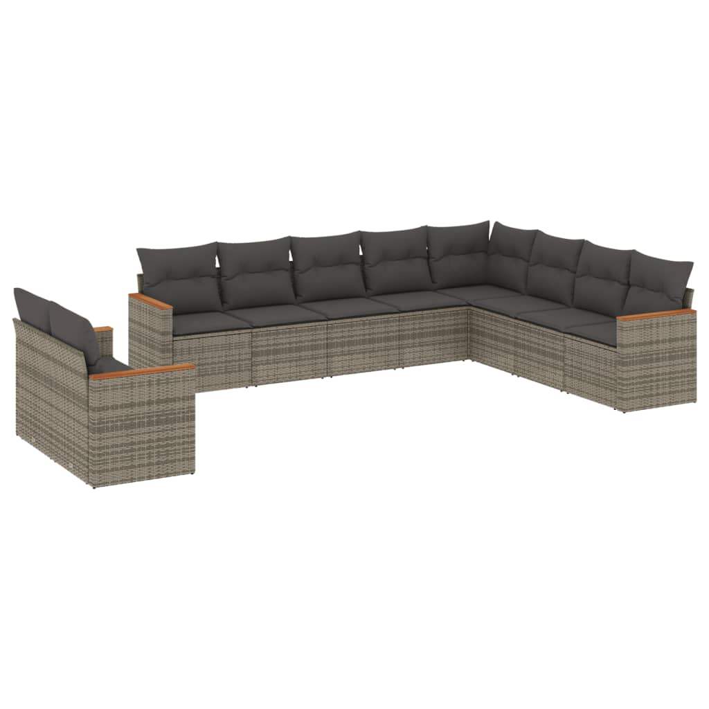 Set Divano da Giardino 10 pz con Cuscini Grigio in Polyrattan - homemem39