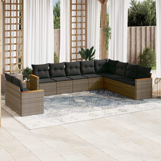 Set Divano da Giardino 10 pz con Cuscini Grigio in Polyrattan - homemem39