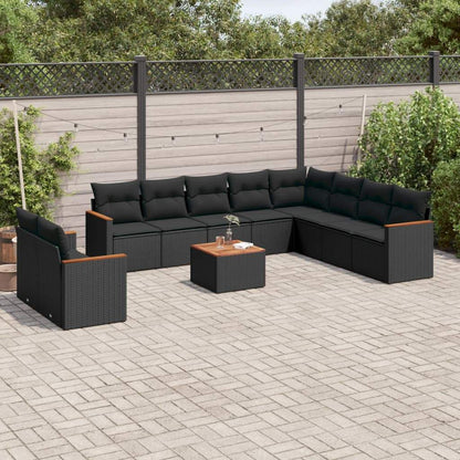 Set Divani da Giardino 11 pz con Cuscini in Polyrattan Nero - homemem39