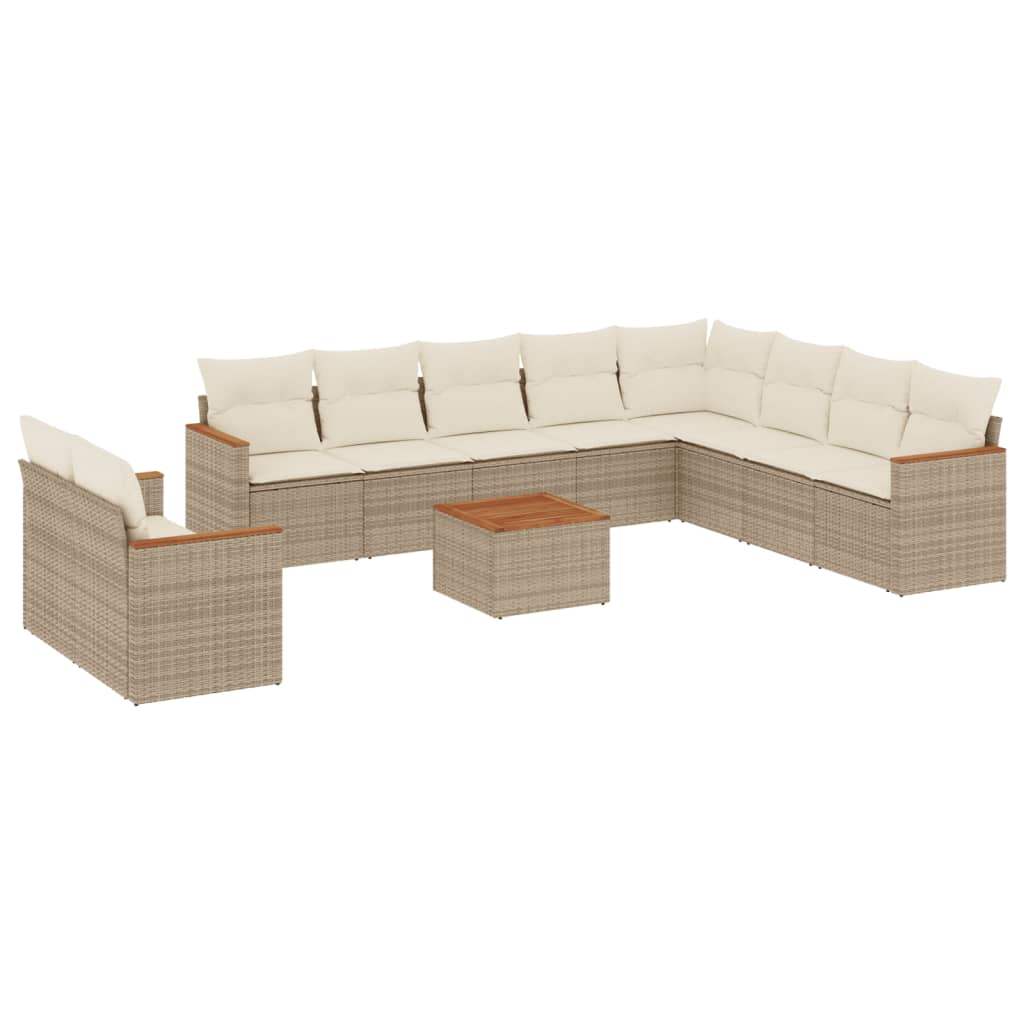 Set Divani da Giardino 11 pz con Cuscini Beige in Polyrattan - homemem39