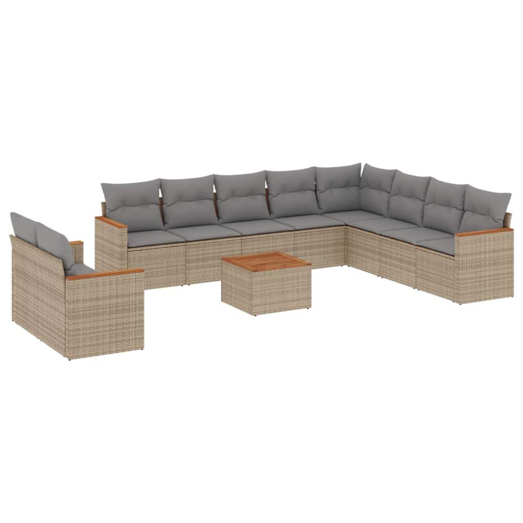 Set Divani da Giardino 11 pz con Cuscini Beige in Polyrattan - homemem39