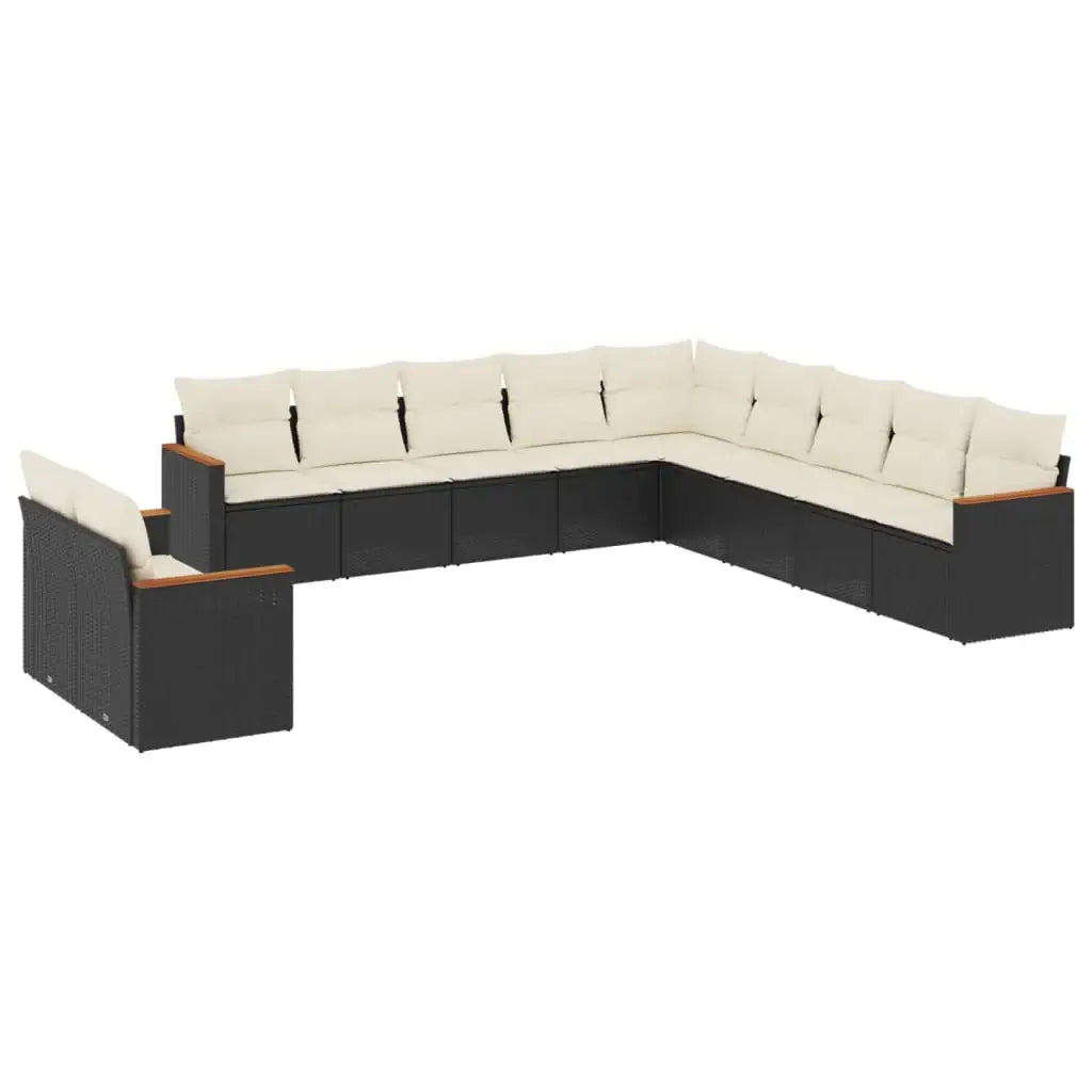 Set Divani da Giardino 11 pz con Cuscini in Polyrattan Nero - homemem39