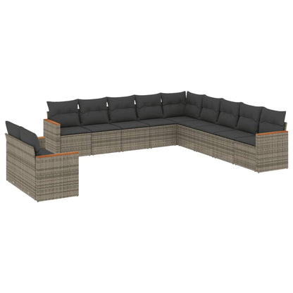 Set Divani da Giardino 11 pz con Cuscini in Polyrattan Grigio