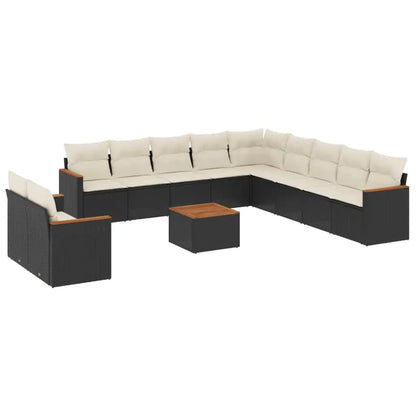 Set Divani da Giardino 12 pz con Cuscini Nero in Polyrattan - homemem39