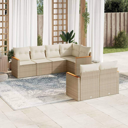 Set Divani da Giardino 7 pz con Cuscini Beige in Polyrattan - homemem39