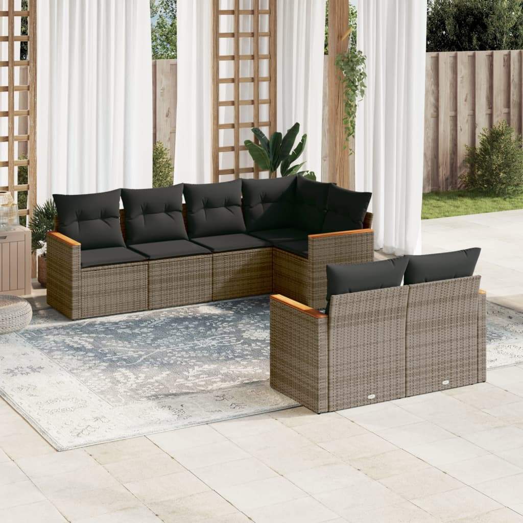 Set Divani da Giardino 7 pz con Cuscini Grigio in Polyrattan - homemem39