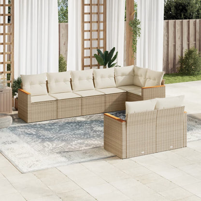 Set Divano da Giardino 8 pz con Cuscini Beige in Polyrattan - homemem39