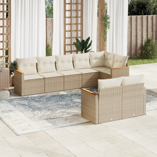 Set Divano da Giardino 8 pz con Cuscini Beige in Polyrattan - homemem39