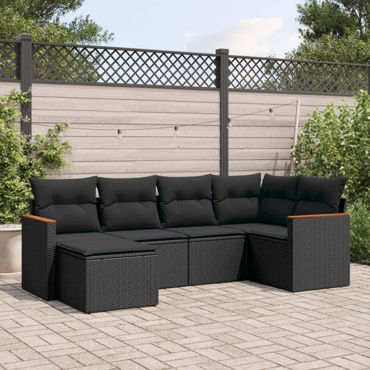 Set Divano da Giardino 6 pz con Cuscini Nero in Polyrattan - homemem39