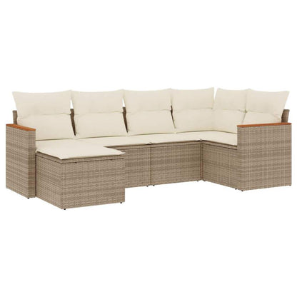 Set Divano da Giardino 6 pz con Cuscini Beige in Polyrattan - homemem39