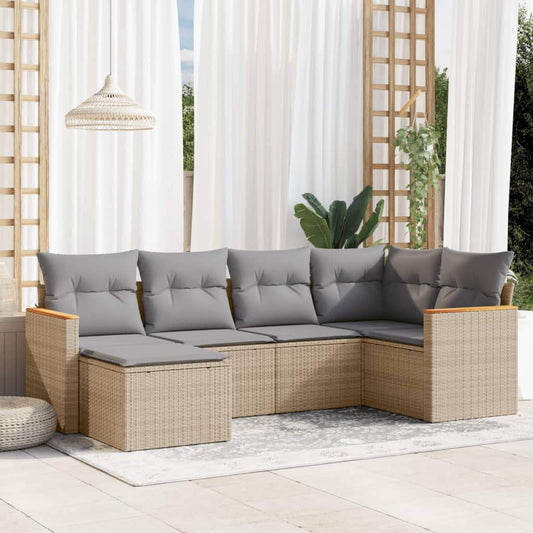 Set Divano da Giardino 6 pz con Cuscini Beige in Polyrattan - homemem39