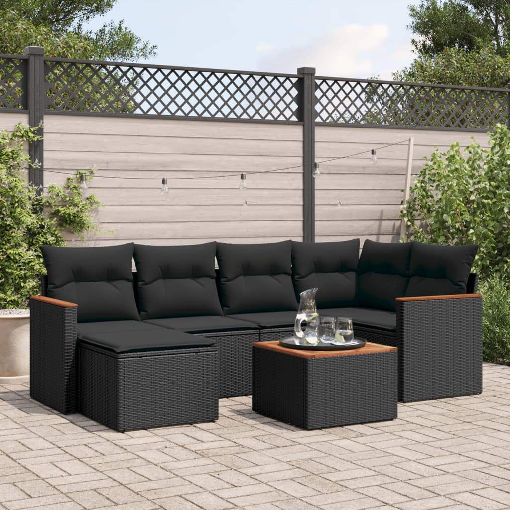 Set Divani da Giardino con Cuscini 7pz Nero Polyrattan - homemem39