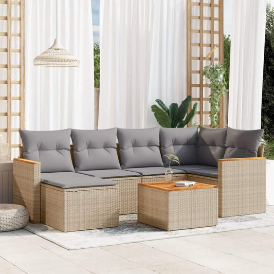 Set Divani da Giardino 7 pz con Cuscini Beige in Polyrattan - homemem39