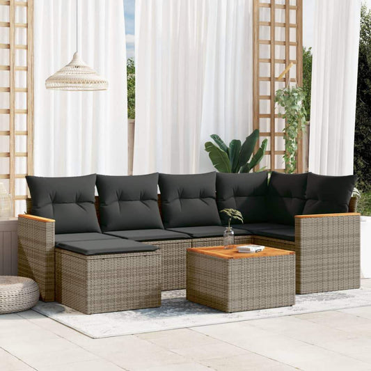 Set Divani da Giardino 7 pz con Cuscini Grigio in Polyrattan - homemem39