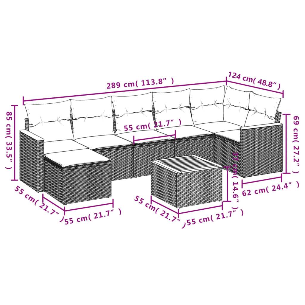 Set Divani da Giardino con Cuscini 8 pz Nero in Polyrattan - homemem39