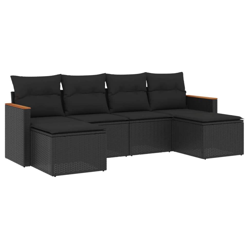 Set Divano da Giardino 6 pz con Cuscini Nero in Polyrattan - homemem39