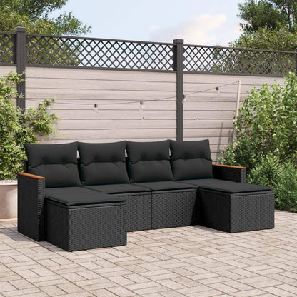 Set Divano da Giardino 6 pz con Cuscini Nero in Polyrattan - homemem39