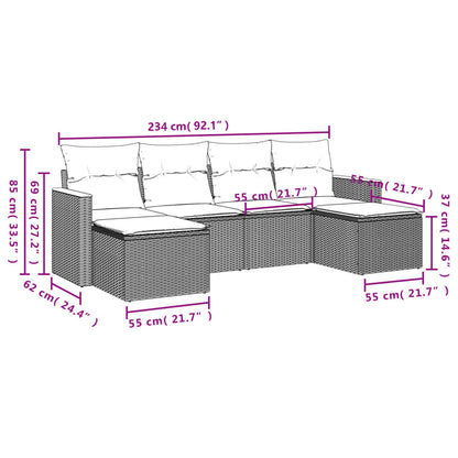 Set Divano da Giardino 6 pz con Cuscini Beige in Polyrattan | homemem39