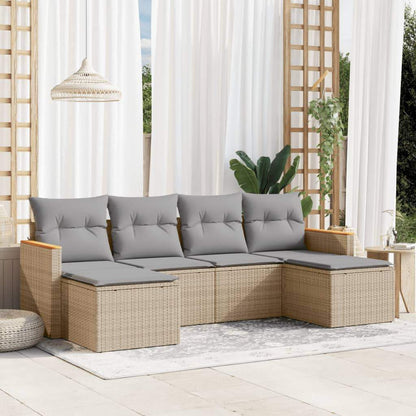 Set Divano da Giardino 6 pz con Cuscini Beige in Polyrattan - homemem39