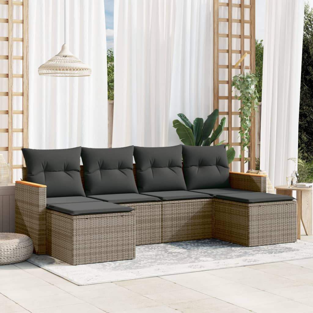 Set Divano da Giardino 6 pz con Cuscini Grigio in Polyrattan - homemem39