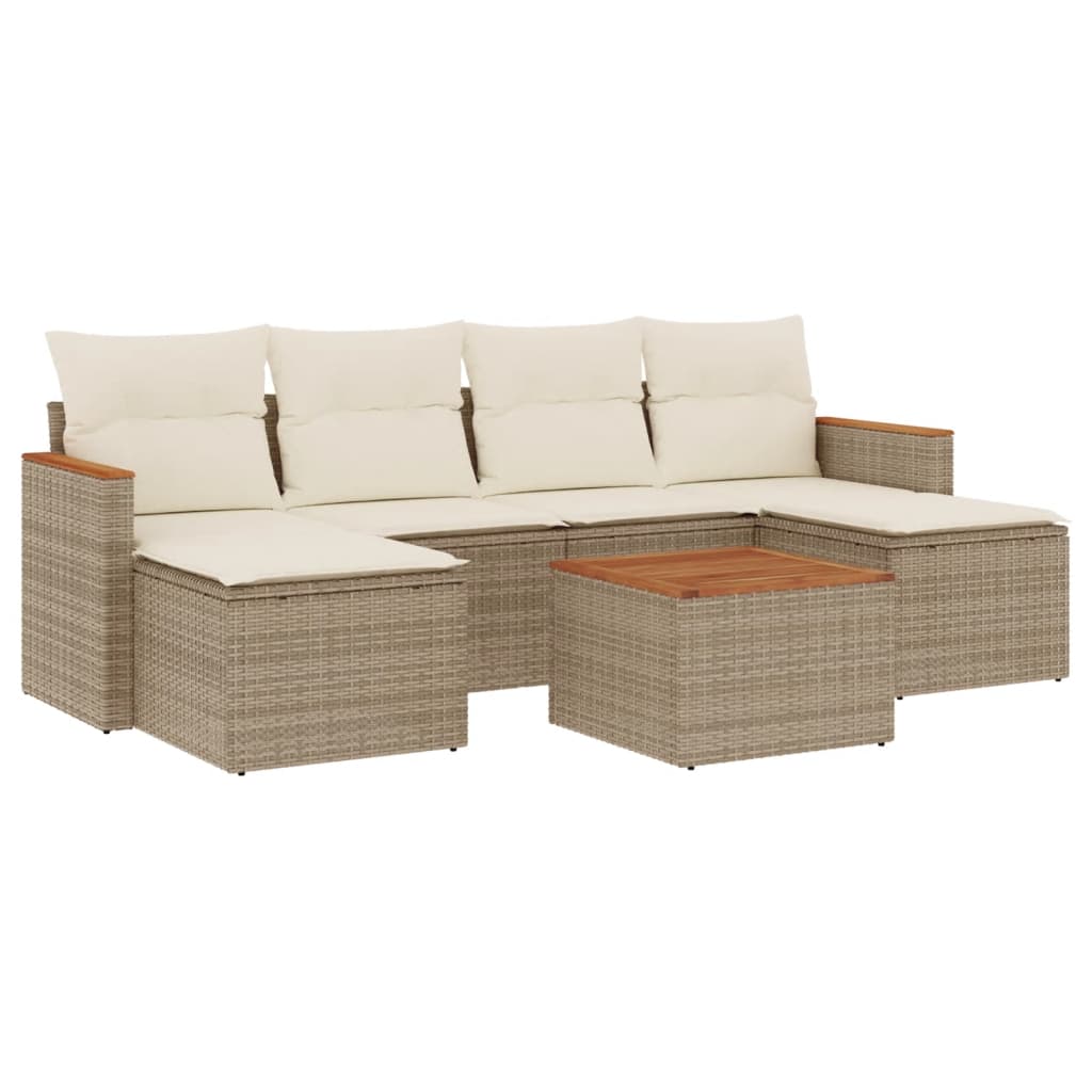 Set Divani da Giardino 7 pz con Cuscini Beige in Polyrattan | homemem39