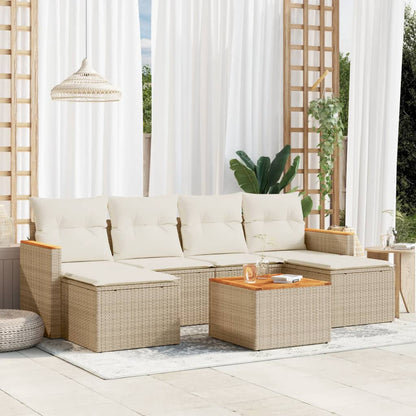 Set Divani da Giardino 7 pz con Cuscini Beige in Polyrattan | homemem39