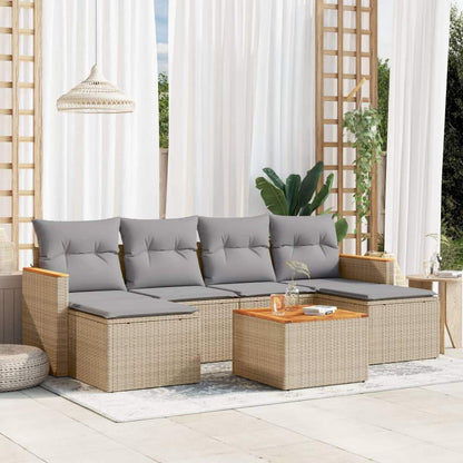 Set Divani da Giardino 7 pz con Cuscini Beige in Polyrattan - homemem39