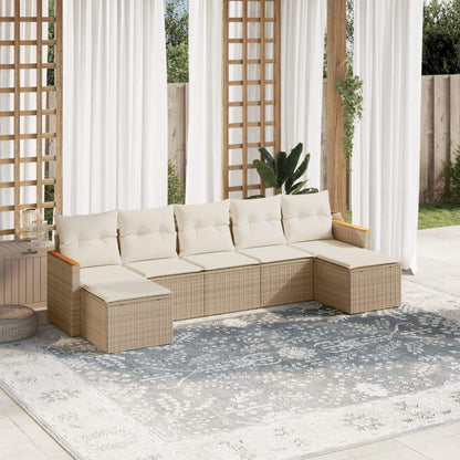 Set Divani da Giardino 7 pz con Cuscini Beige in Polyrattan - homemem39