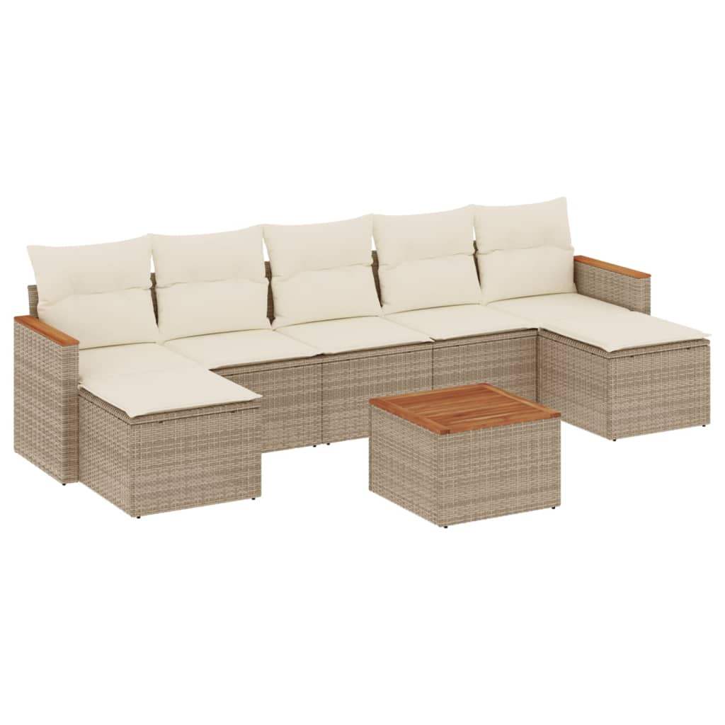 Set Divano da Giardino 8 pz con Cuscini Beige in Polyrattan - homemem39