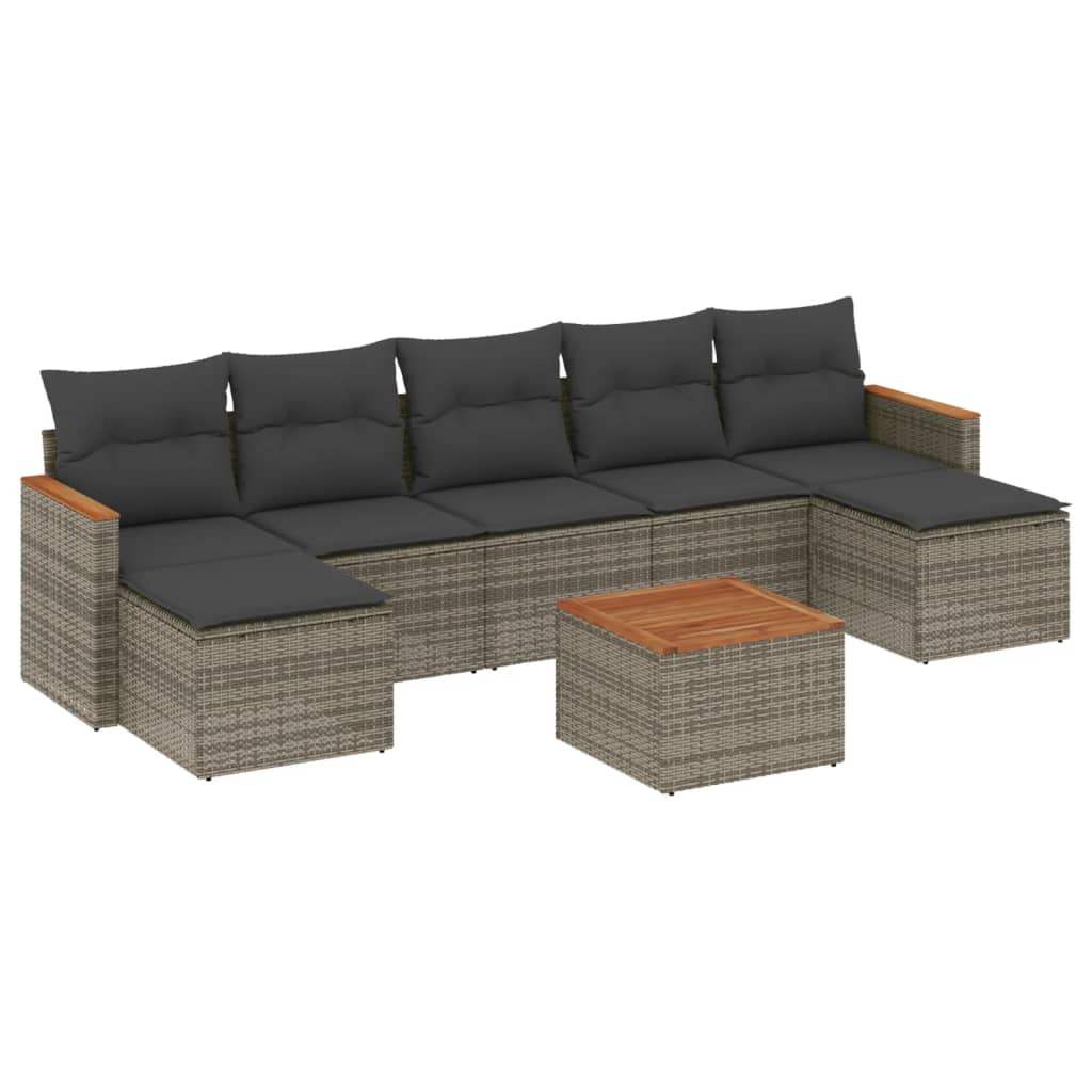 Set Divano da Giardino 8 pz con Cuscini Grigio in Polyrattan - homemem39