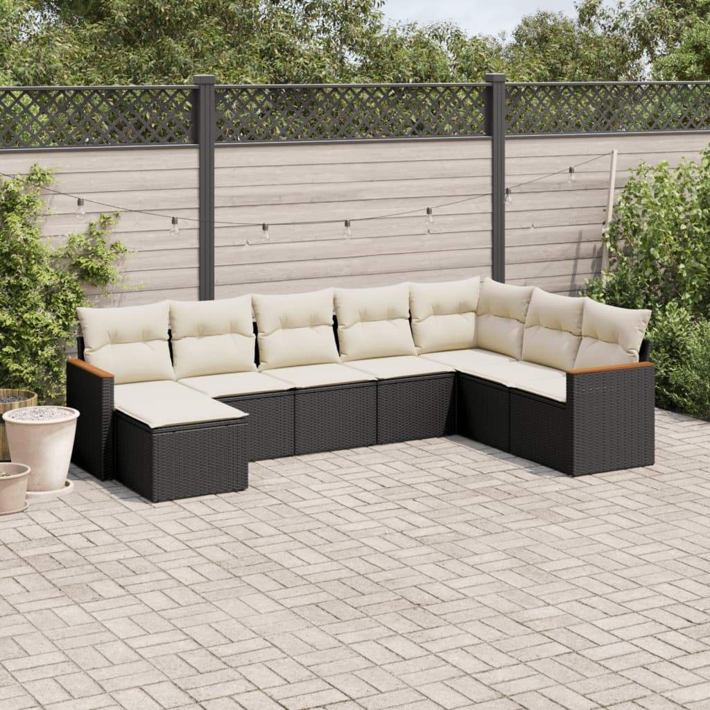 Set Divani da Giardino con Cuscini 8 pz Nero in Polyrattan - homemem39