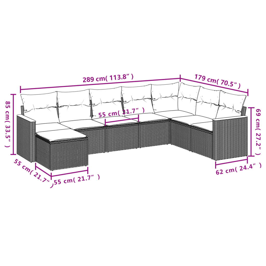 Set Divano da Giardino 8 pz con Cuscini Beige in Polyrattan | homemem39