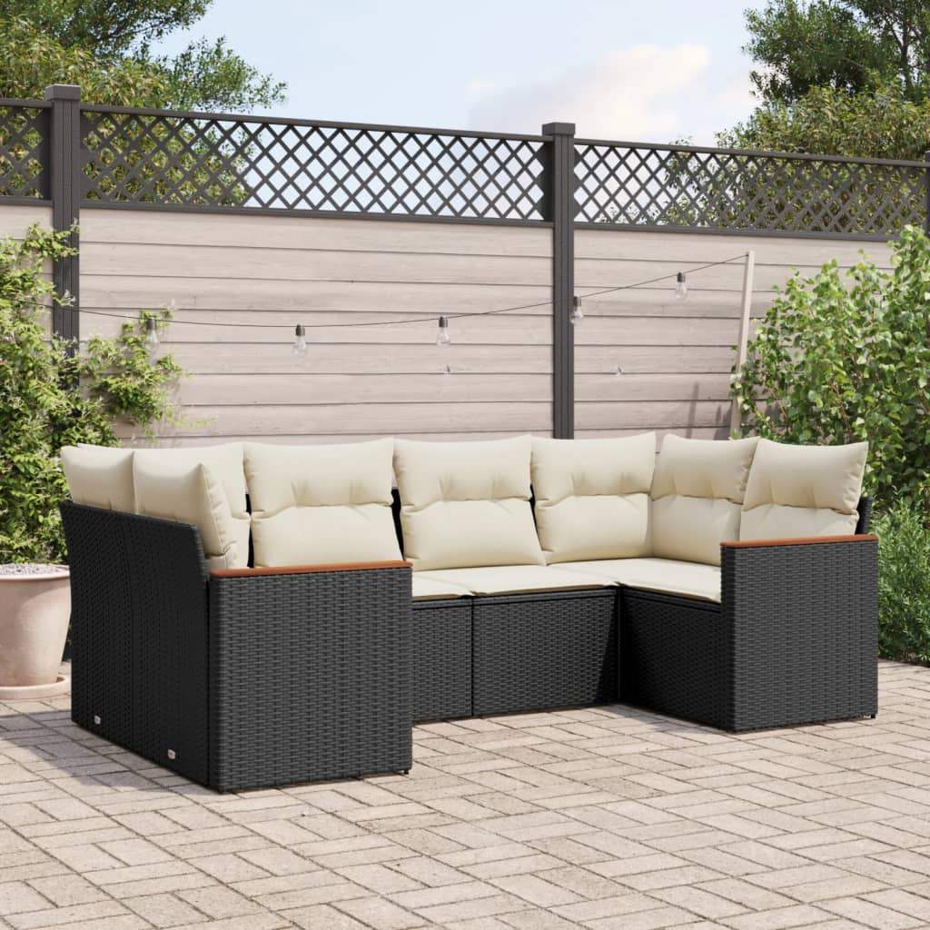 Set Divano da Giardino 6 pz con Cuscini Nero in Polyrattan - homemem39
