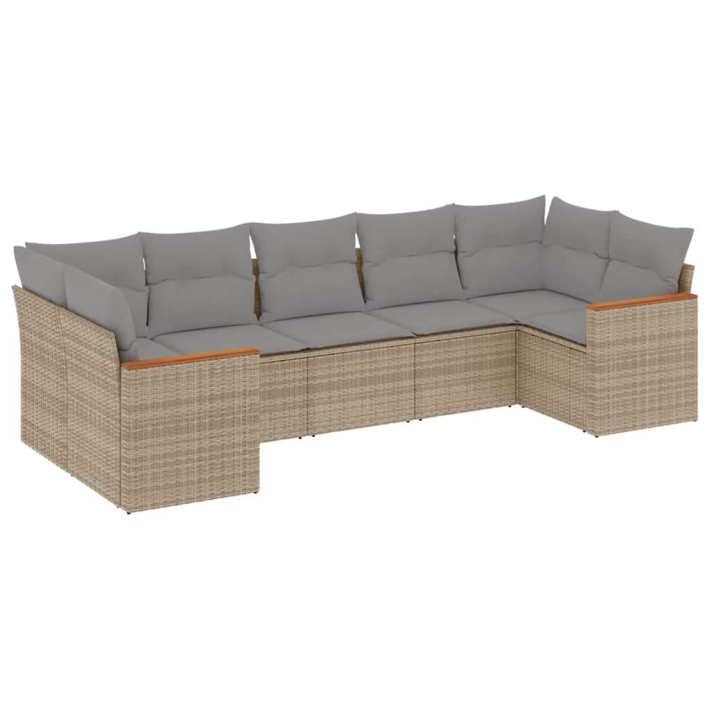 Set Divani da Giardino 7 pz con Cuscini Beige in Polyrattan - homemem39