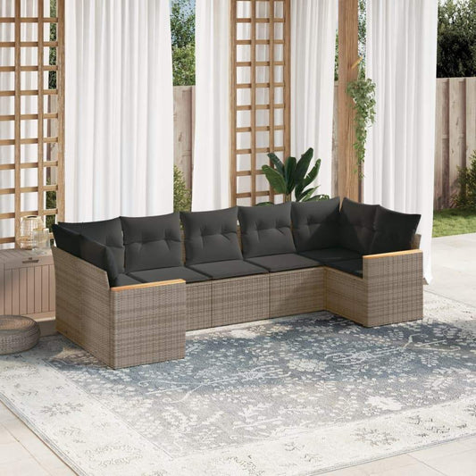 Set Divani da Giardino 7 pz con Cuscini Grigio in Polyrattan - homemem39
