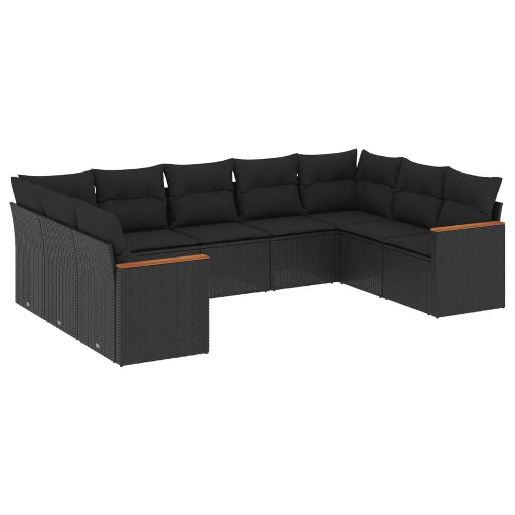 Set Divani da Giardino 9 pz con Cuscini Nero in Polyrattan - homemem39