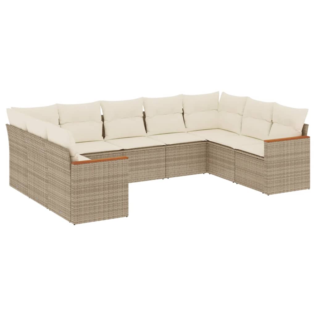 Set Divano da Giardino 9 pz con Cuscini Beige in Polyrattan | homemem39