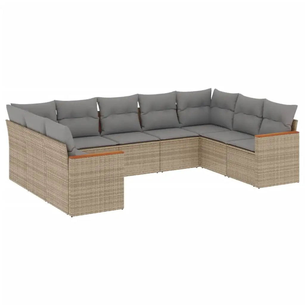 Set Divano da Giardino 9 pz con Cuscini Beige in Polyrattan - homemem39