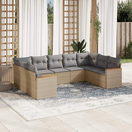 Set Divano da Giardino 9 pz con Cuscini Beige in Polyrattan - homemem39