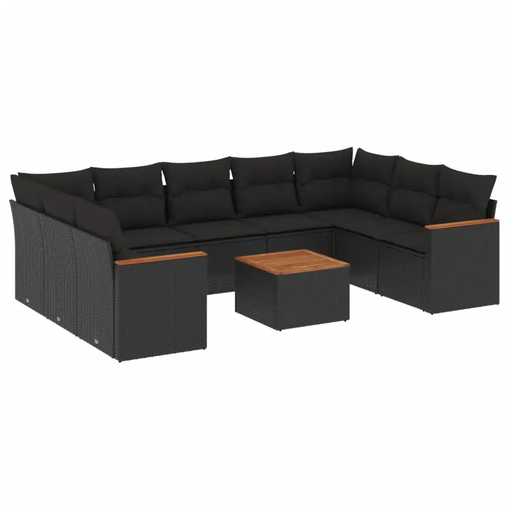 Set Divani da Giardino 10pz con Cuscini in Polyrattan Nero - homemem39