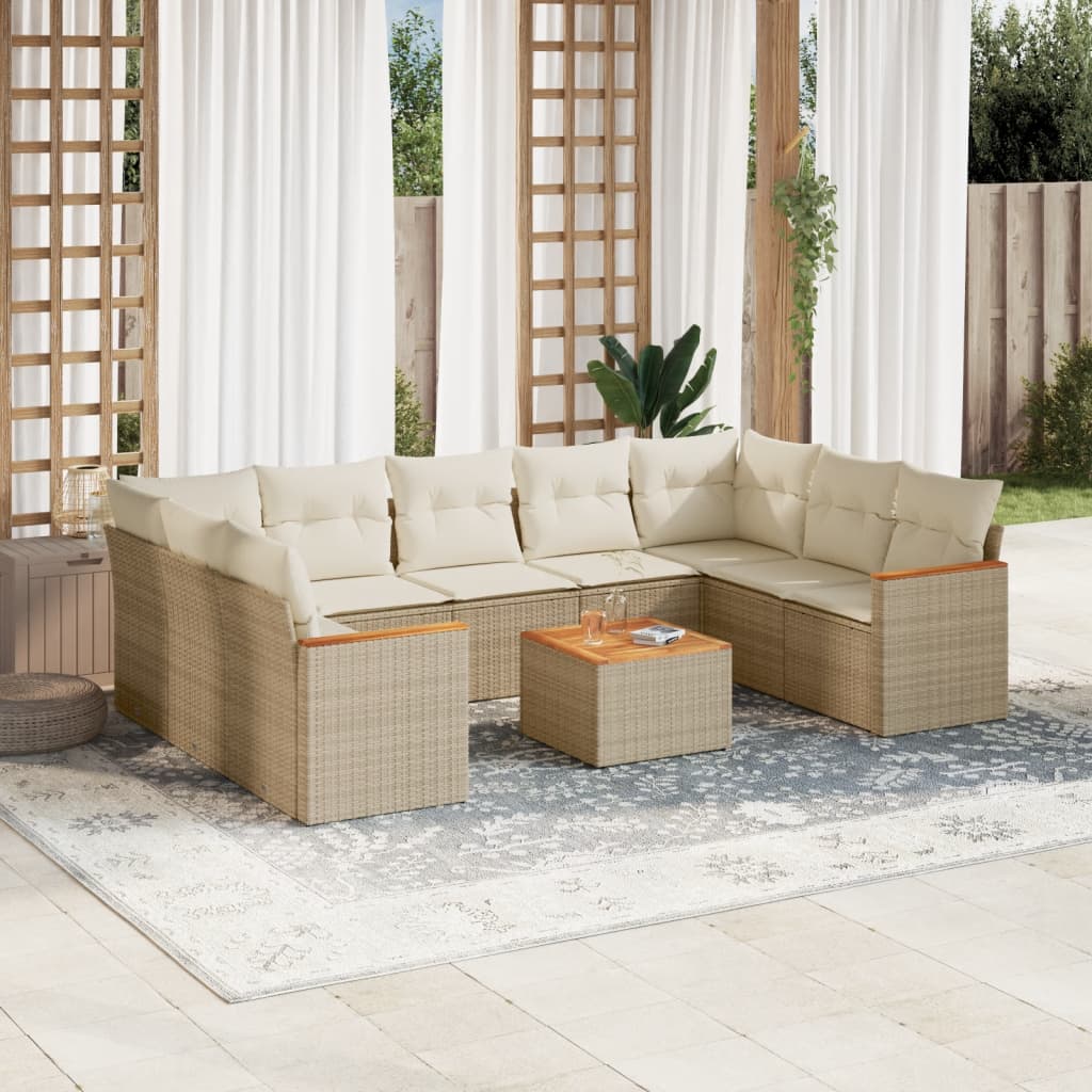 Set Divano da Giardino 10 pz con Cuscini Beige in Polyrattan | homemem39
