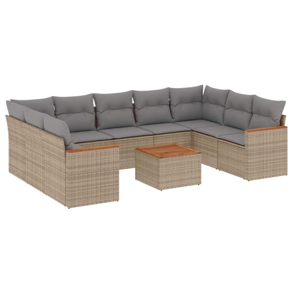 Set Divano da Giardino 10 pz con Cuscini Beige in Polyrattan - homemem39