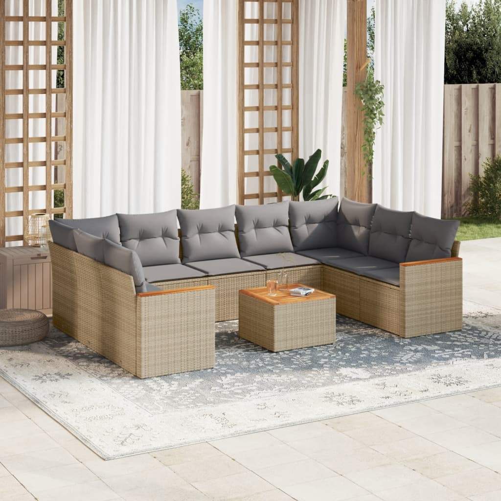Set Divano da Giardino 10 pz con Cuscini Beige in Polyrattan - homemem39